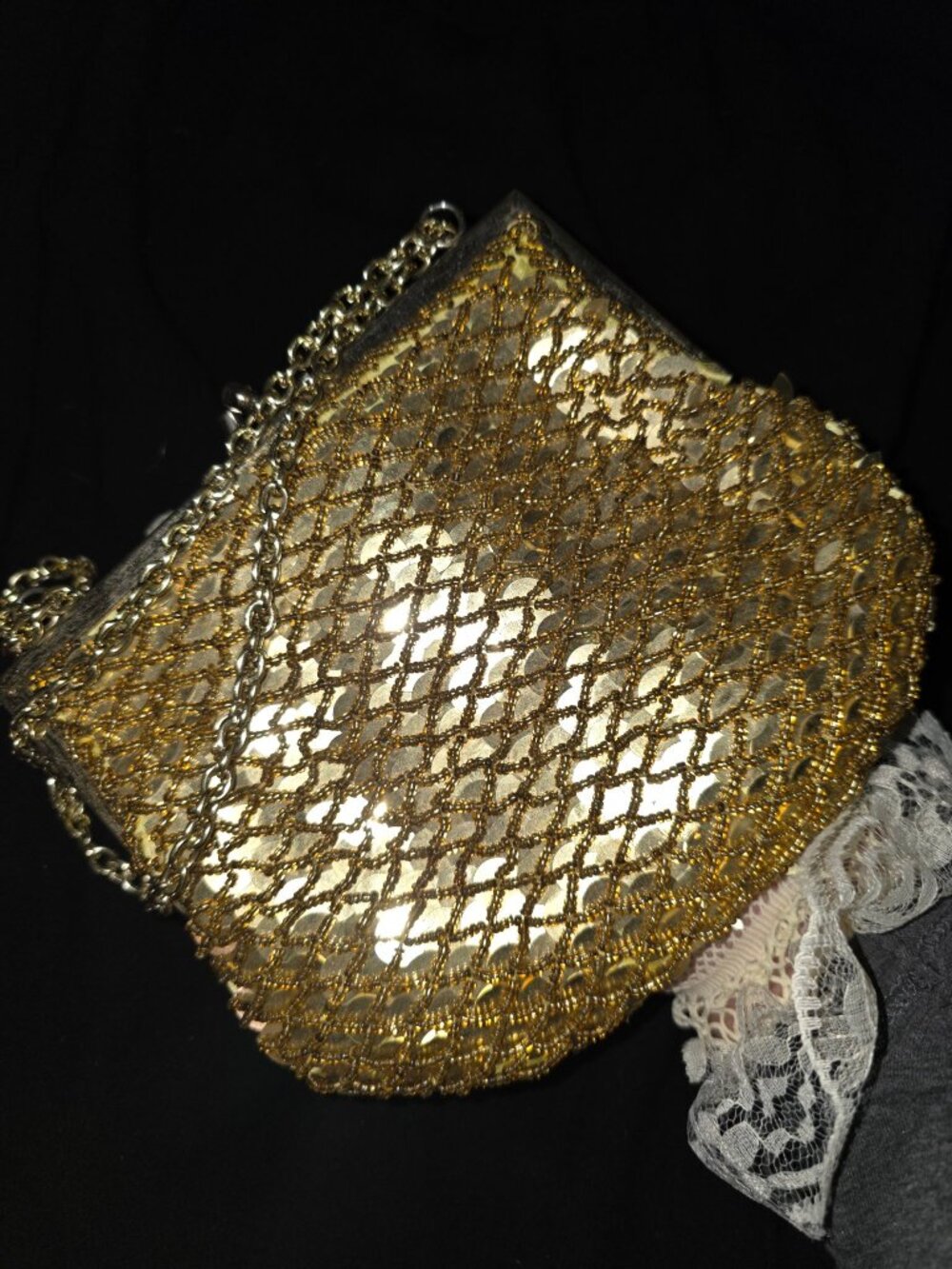 Vintage Gold Beaded Evening Bag with Chain Strap